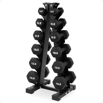 Dumbbell Set with Stand, Neoprene Coated Hand Weights Home Gym Equipment, Black - WeightCityStore