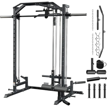 Smith Machine Home Gym Power Cage 1:1 Ratio Strength Trainer (Space Saving Design) (with 8 Free Attachments) Squat Rack for Ful - WeightCityStore