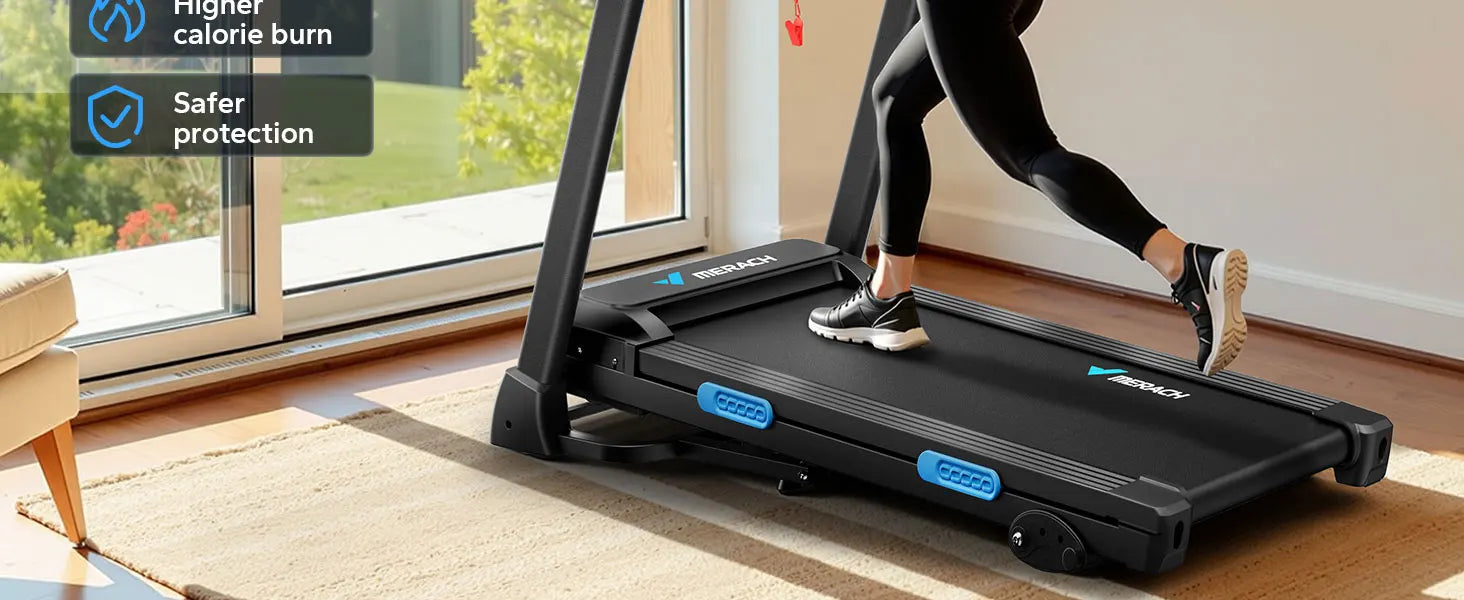 MERACH Foldable Treadmill T12 Incline Quiet Treadmills Double Deck Technology 4 Silicone Shock Cushion Heart Rate Monitoring - WeightCityStore
