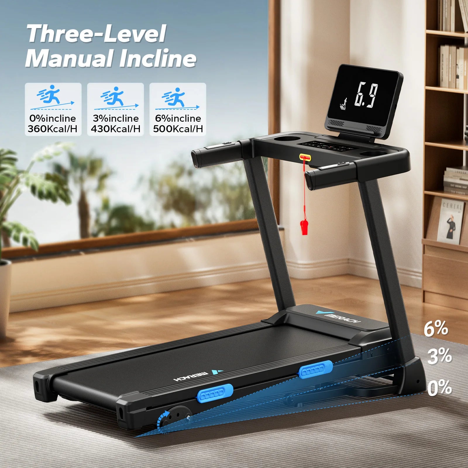 MERACH Foldable Treadmill T12 Incline Quiet Treadmills Double Deck Technology 4 Silicone Shock Cushion Heart Rate Monitoring - WeightCityStore