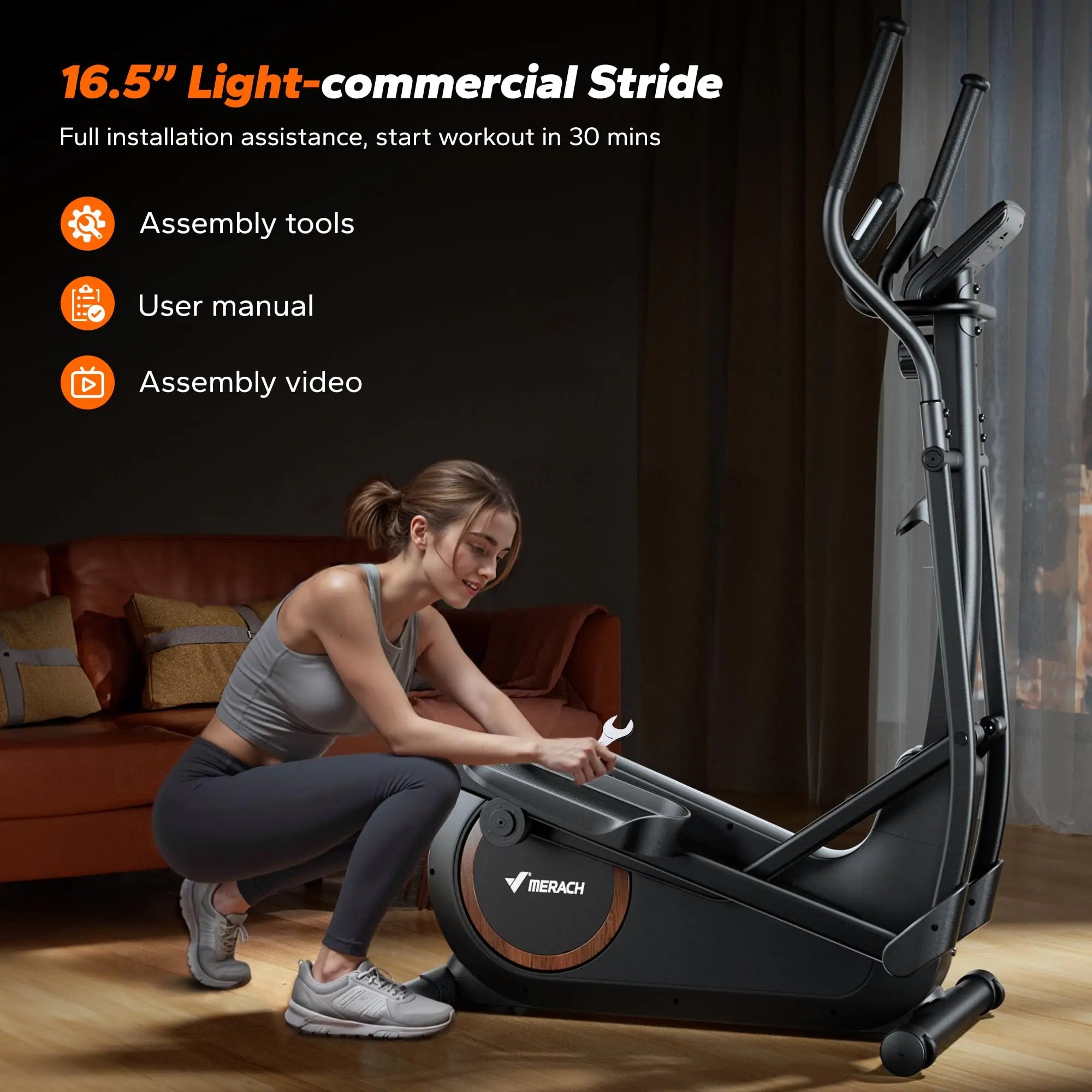 MERACH Elliptical Exercise Machine with 18.5IN Stride Hyper-Quiet Magnetic Drive System Elliptical Trainer 8 Resistance Levels - WeightCityStore