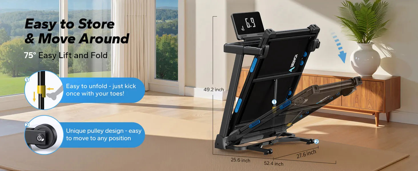 MERACH Foldable Treadmill T12 Incline Quiet Treadmills Double Deck Technology 4 Silicone Shock Cushion Heart Rate Monitoring - WeightCityStore