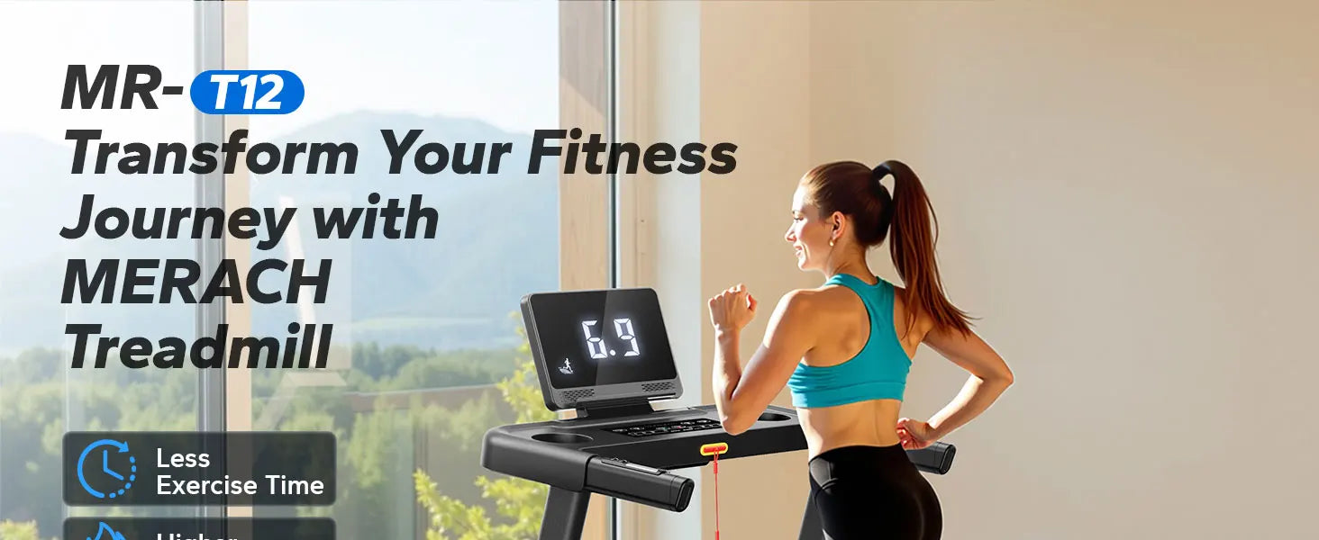 MERACH Foldable Treadmill T12 Incline Quiet Treadmills Double Deck Technology 4 Silicone Shock Cushion Heart Rate Monitoring - WeightCityStore