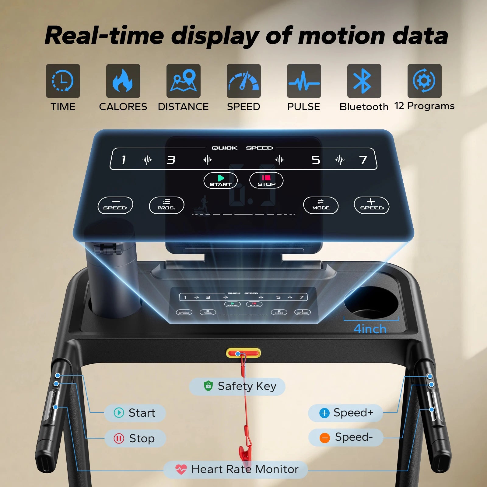 MERACH Foldable Treadmill T12 Incline Quiet Treadmills Double Deck Technology 4 Silicone Shock Cushion Heart Rate Monitoring - WeightCityStore