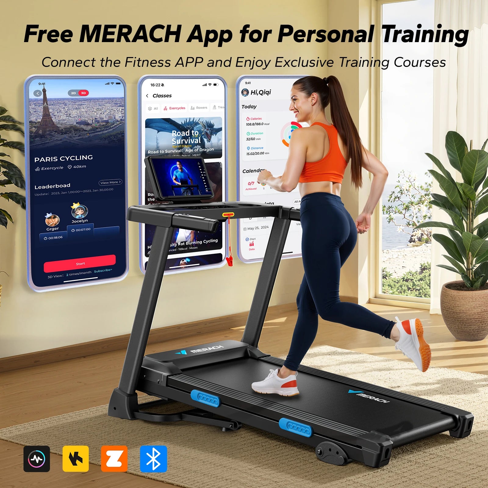 MERACH Foldable Treadmill T12 Incline Quiet Treadmills Double Deck Technology 4 Silicone Shock Cushion Heart Rate Monitoring - WeightCityStore