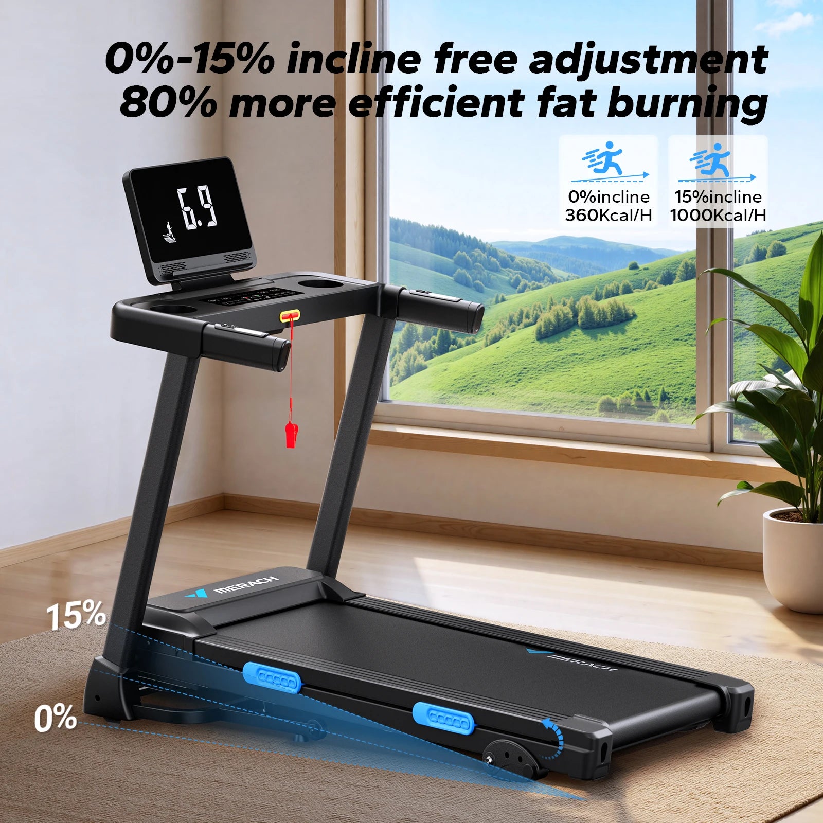MERACH Foldable Treadmill T12 Incline Quiet Treadmills Double Deck Technology 4 Silicone Shock Cushion Heart Rate Monitoring - WeightCityStore