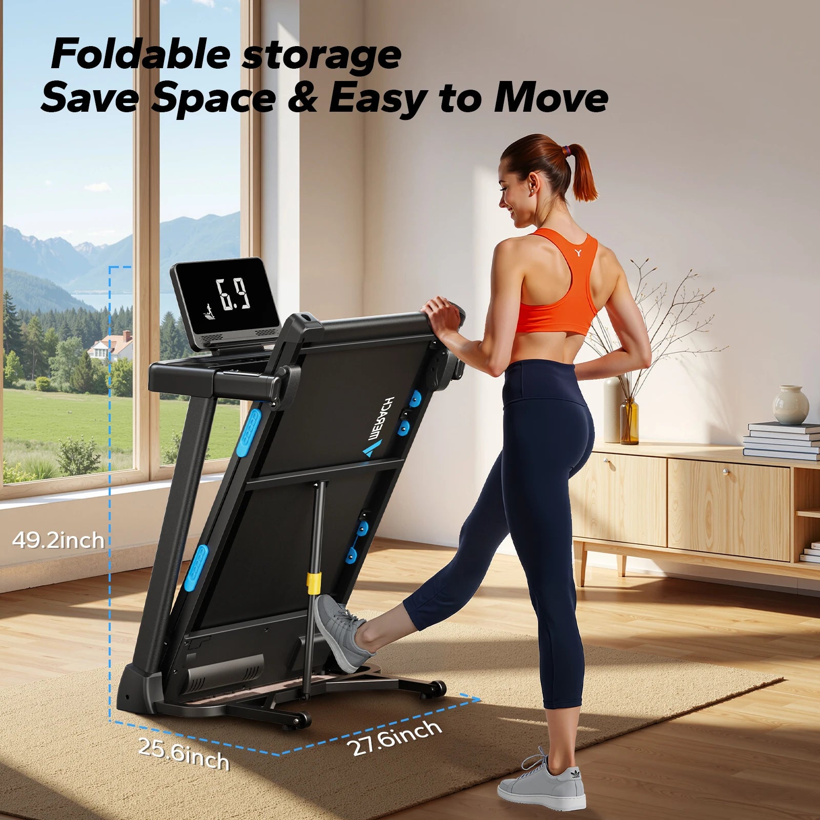 MERACH Foldable Treadmill T12 Incline Quiet Treadmills Double Deck Technology 4 Silicone Shock Cushion Heart Rate Monitoring - WeightCityStore