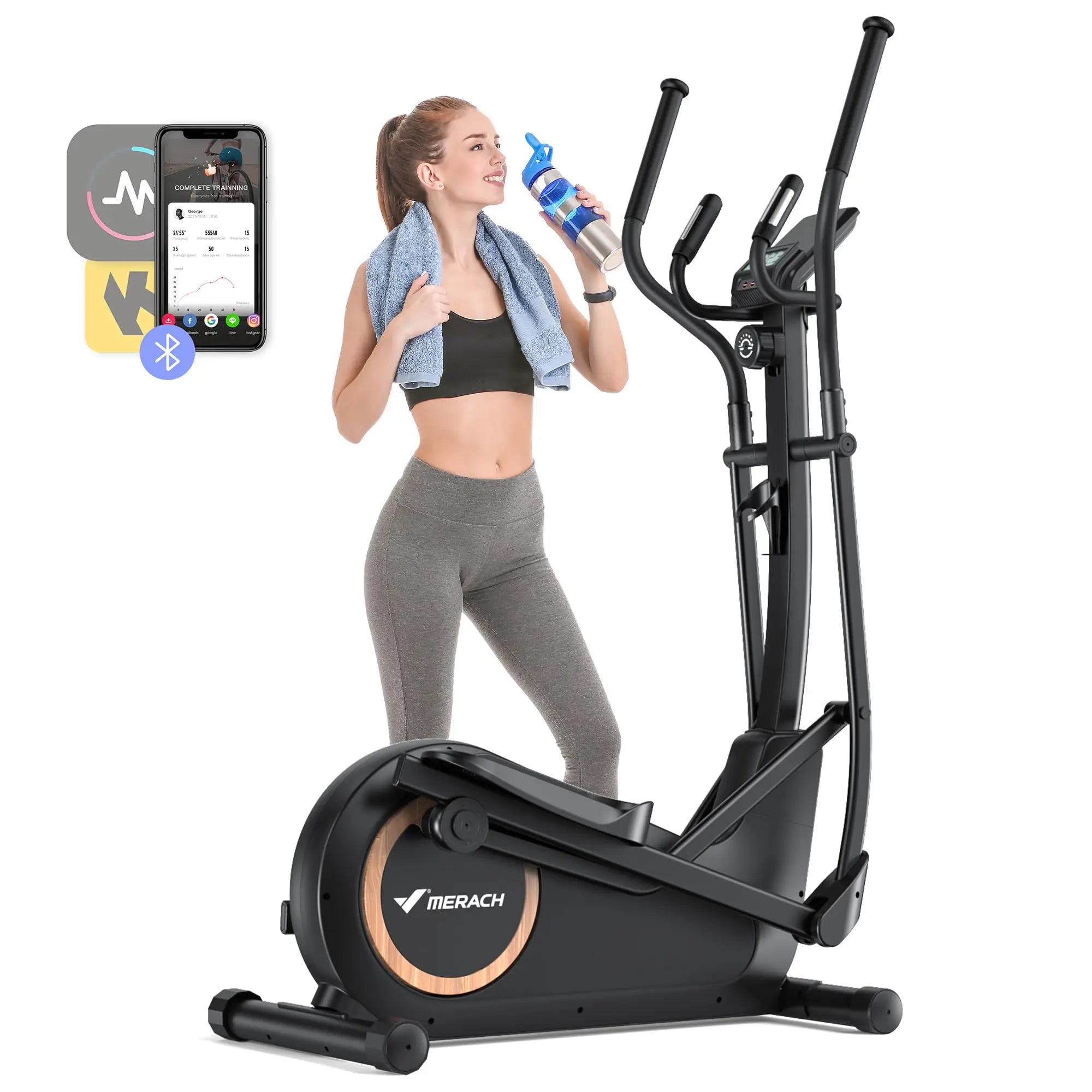 MERACH Elliptical Exercise Machine with 18.5IN Stride Hyper-Quiet Magnetic Drive System Elliptical Trainer 8 Resistance Levels - WeightCityStore