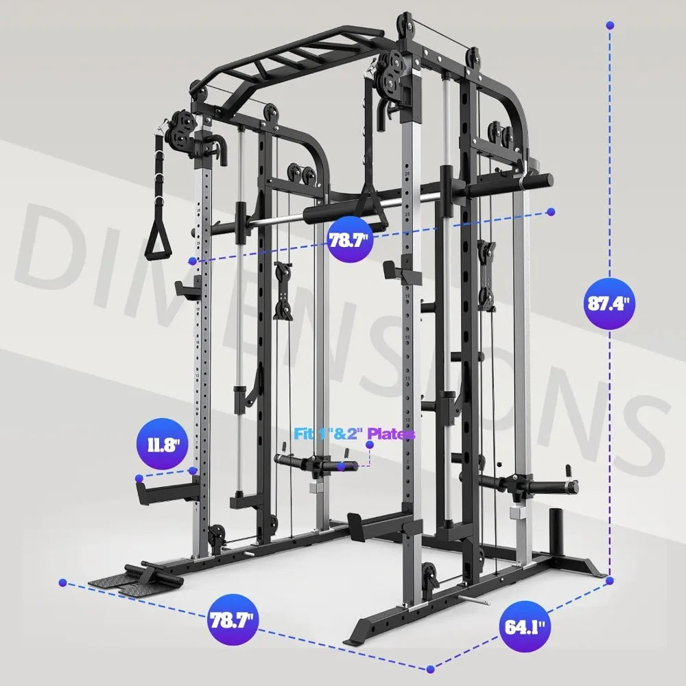 Smith Machine Power Cage Rack with Smith Bar and Cable Pulley Home Gym System - WeightCityStore