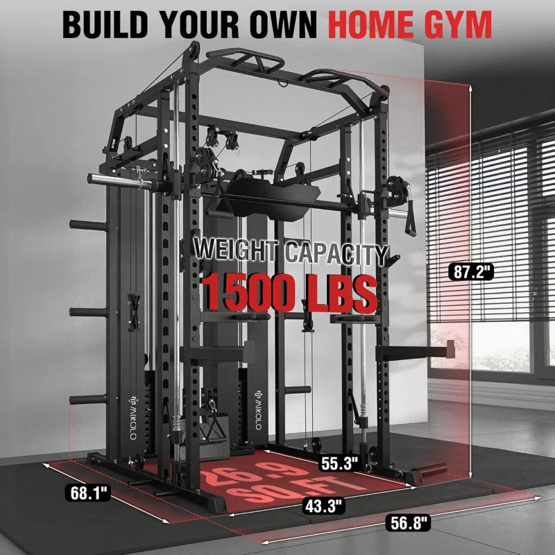 Smith Machine with Weight Stack, Power Cage Home Gym System  LAT Pulldown & Cable Crossover, Functional Trainer - WeightCityStore