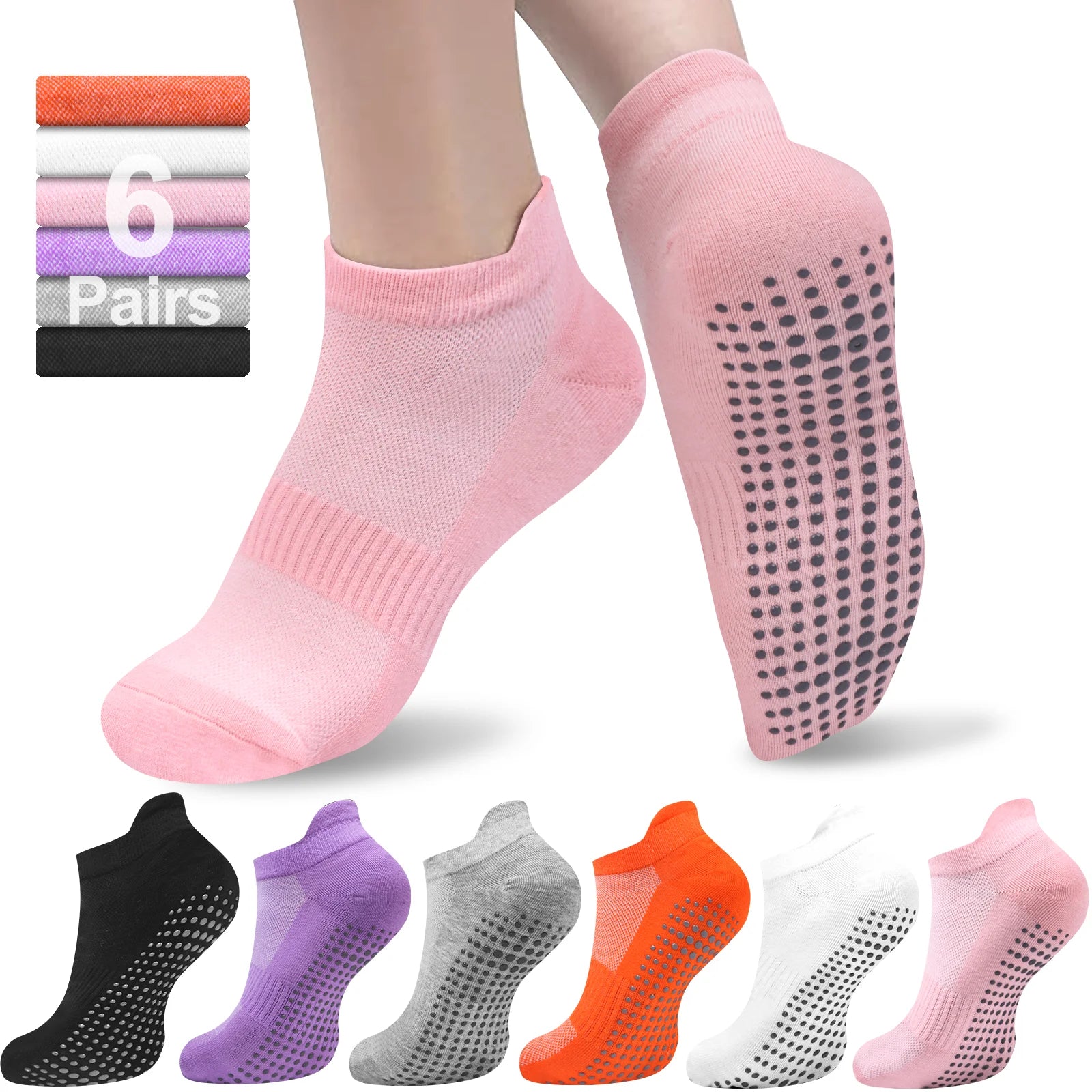 6 Pairs Women Short Socks Sports Cotton Anti Slip Slippers Fitness Training Protecting Heel Ear Short Sports Socks Silicon