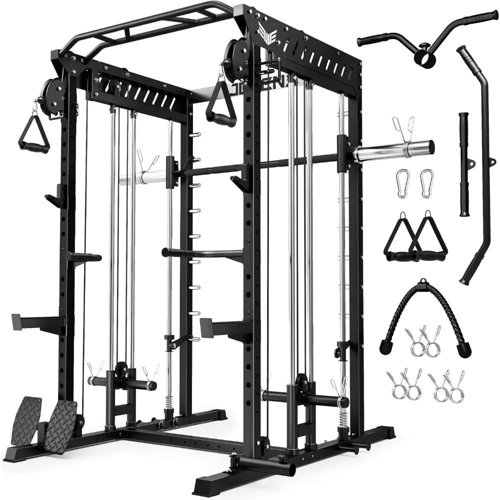 M21 Smith Machine, Multi-Function Power Cage with Dual Pulley Cable Crossover System, 2000LBS All-in-One Squat Rack - WeightCityStore