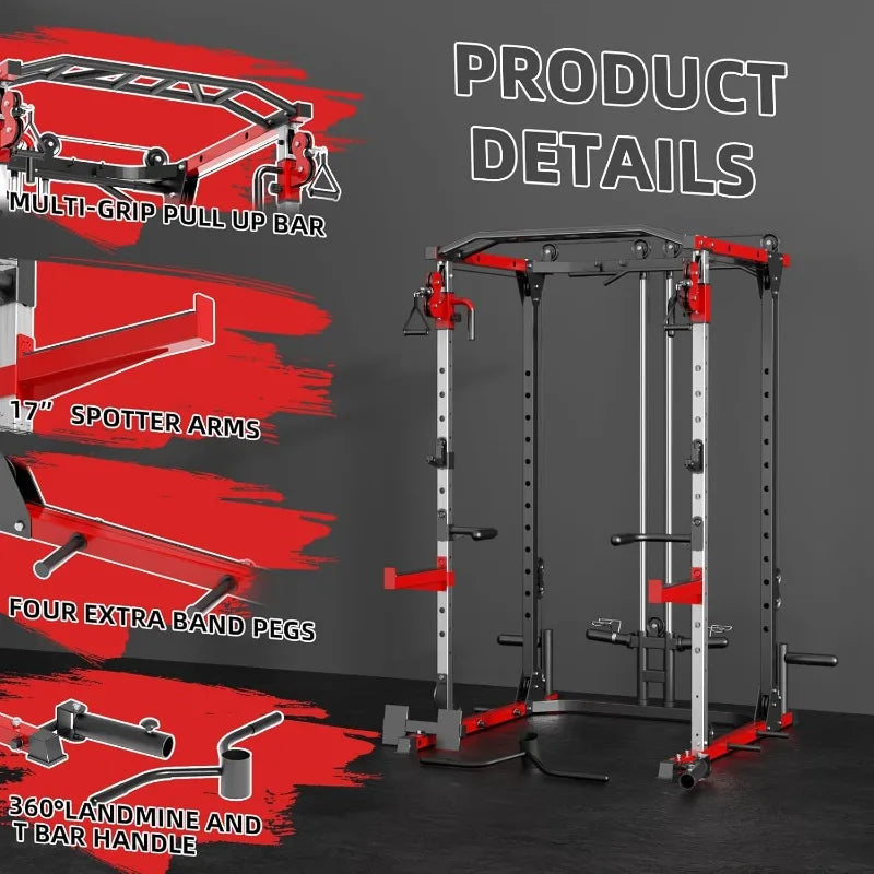 Smith Machine, Power Rack with LAT Pulldown System, Power Cage with Cable System, Squat Rack for Home Gym with Chest - WeightCityStore