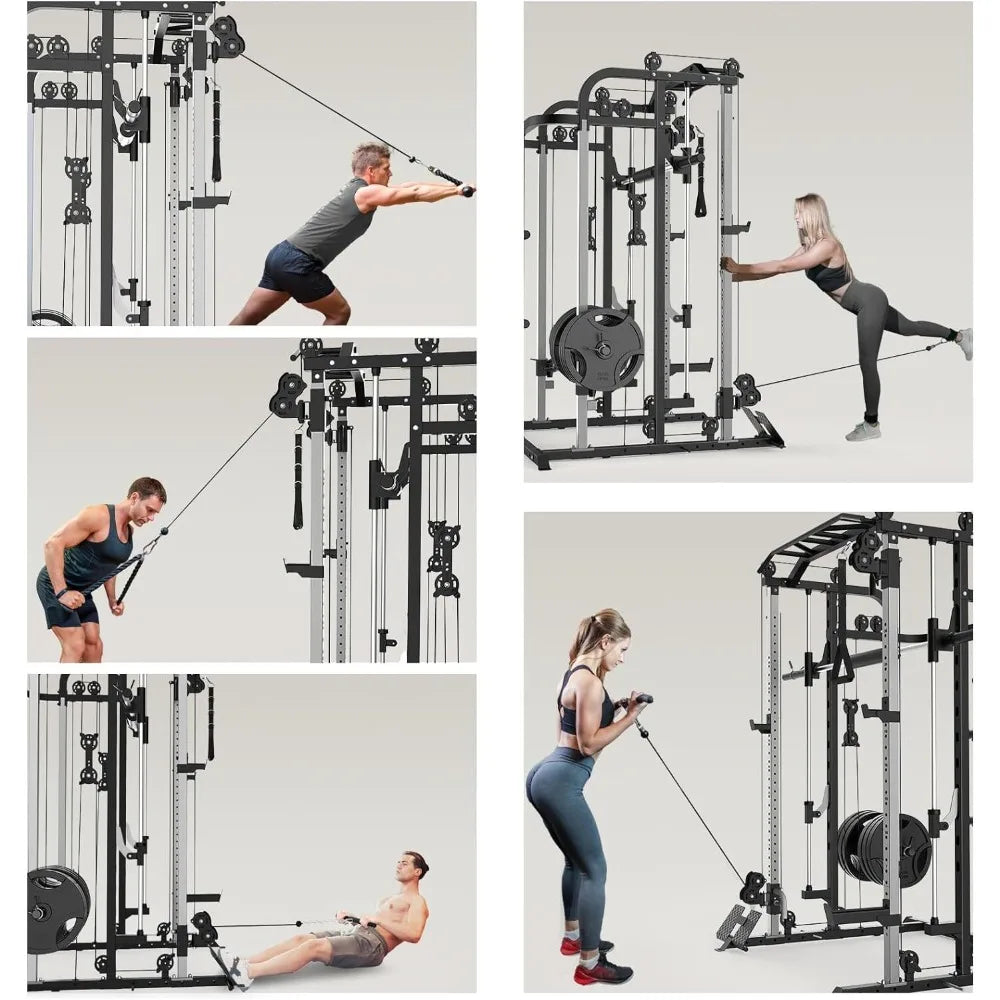 Smith Machine Power Cage Rack with Smith Bar and Cable Pulley Home Gym System - WeightCityStore