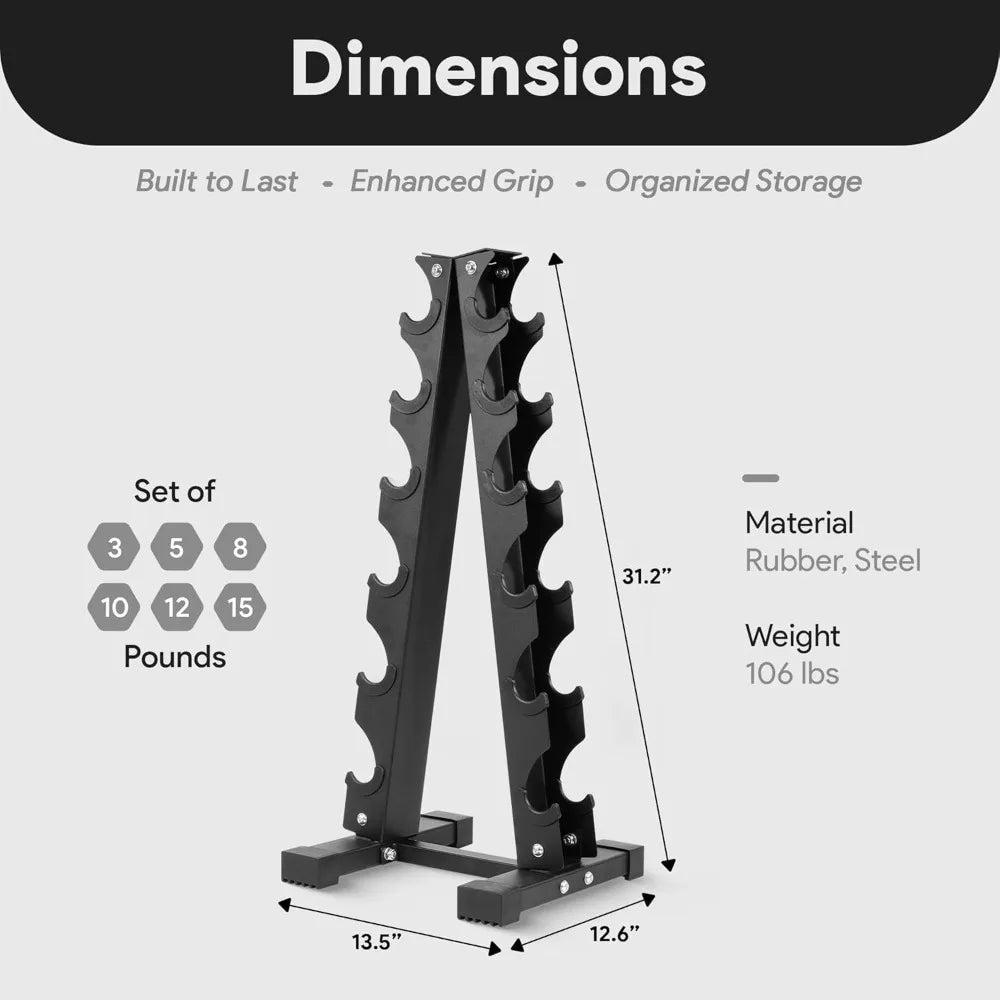 Dumbbell Set with Stand, Neoprene Coated Hand Weights Home Gym Equipment, Black - WeightCityStore
