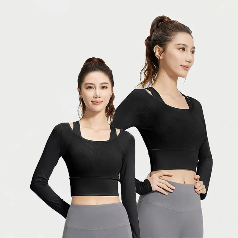 Womens Yoga Two Piece Top Comfortable Breathable Casual Sports Fitness Running Cycling Workout Yoga Long Sleeve Mesh T-Shirt - WeightCityStore