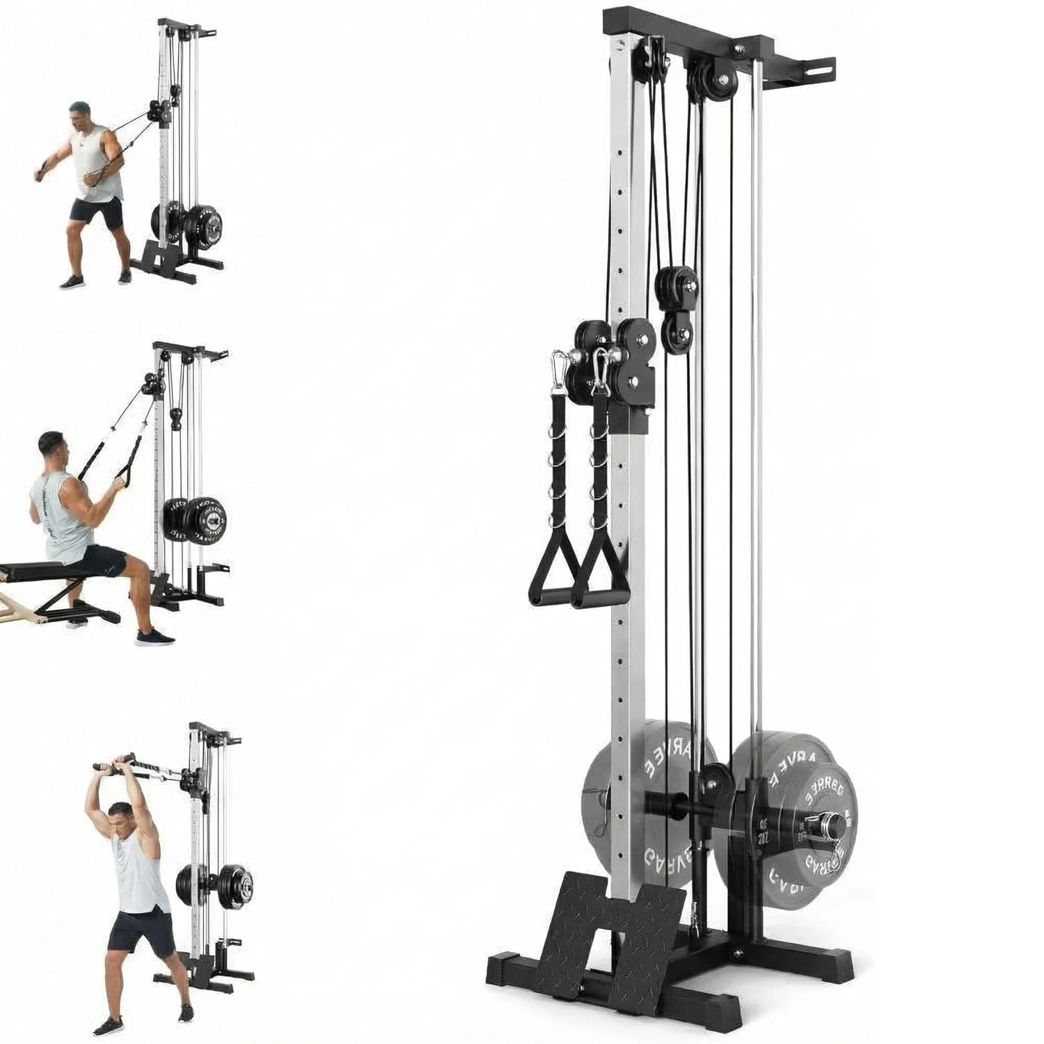 Wall Mount Cable Station, 18 Position Height Adjustable LAT Pulldown Machine with Dual Pulley System, Cable Crossover Machine - WeightCityStore