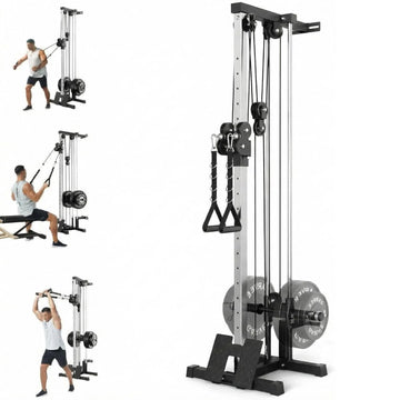 Wall Mount Cable Station, 18 Position Height Adjustable LAT Pulldown Machine with Dual Pulley System, Cable Crossover Machine - WeightCityStore