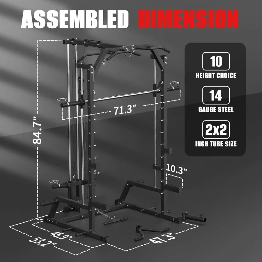 Smith Machine Power Rack with LAT Pulldown System Power Cage with Cable System Squat Rack for Home Gym with Chest Press Machine - WeightCityStore