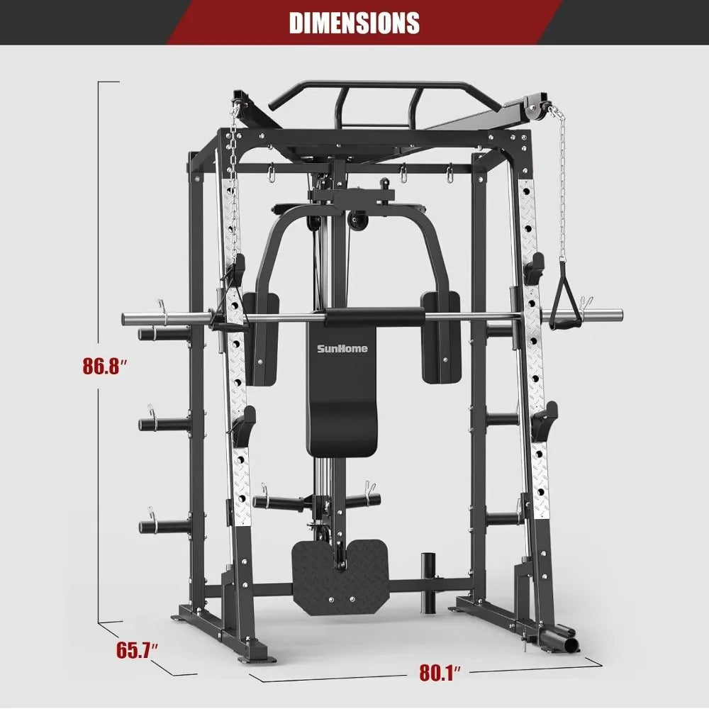Smith Machine Power Cage Squat Rack with Smith Bar Cable Crossover Machine - WeightCityStore