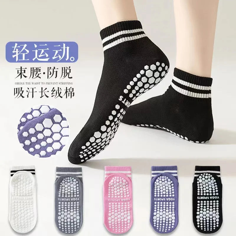 5 Pairs Grip Socks for Women, Non Slip Pilates Yoga Socks with Double Stripes Non Slip Socks for Workout, Ballet, Athletic Socks