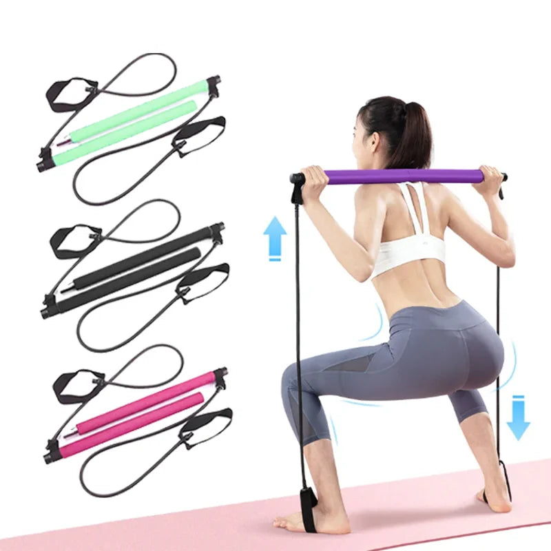 Multifunctional Pilates Bar Combination Fitness Bar Yoga Chest Expansion Tension Rope Back Trainer Elastic Rope Stretching Belt - WeightCityStore