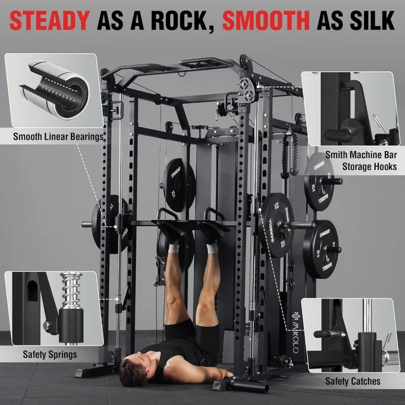 Smith Machine with Weight Stack, Power Cage Home Gym System  LAT Pulldown & Cable Crossover, Functional Trainer - WeightCityStore