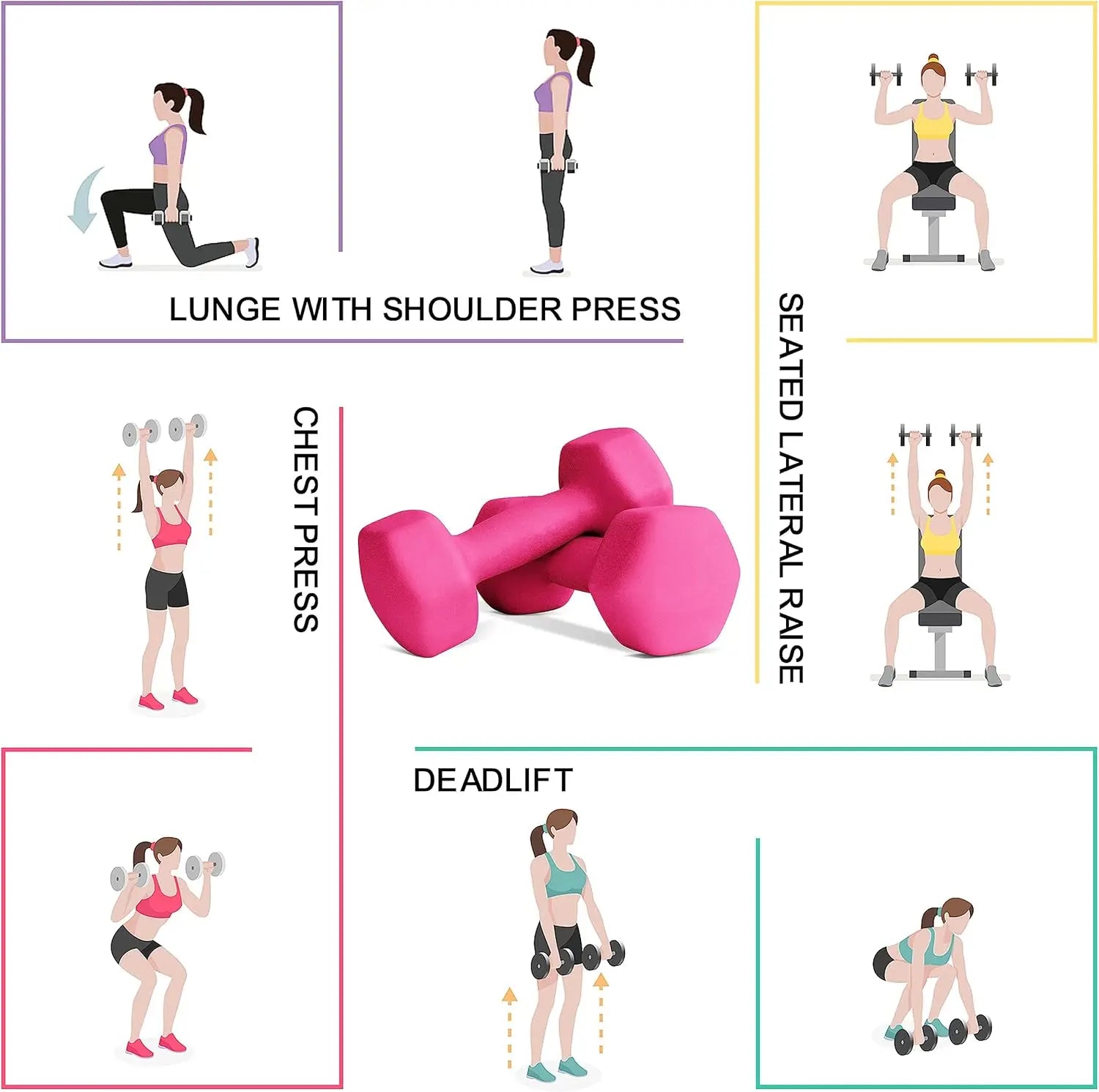 Hexagonal Neoprene Dumbbells for Home Gym, Strength Training, Yoga - Non-Slip Grip, 5LB Pink Pair - WeightCityStore