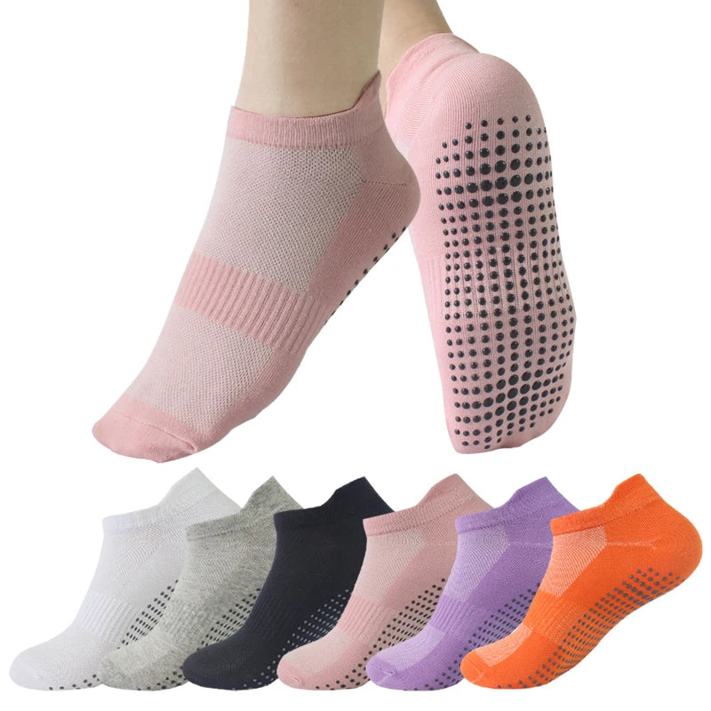 6 Pairs Women Short Socks Sports Cotton Anti Slip Slippers Fitness Training Protecting Heel Ear Short Sports Socks Silicon
