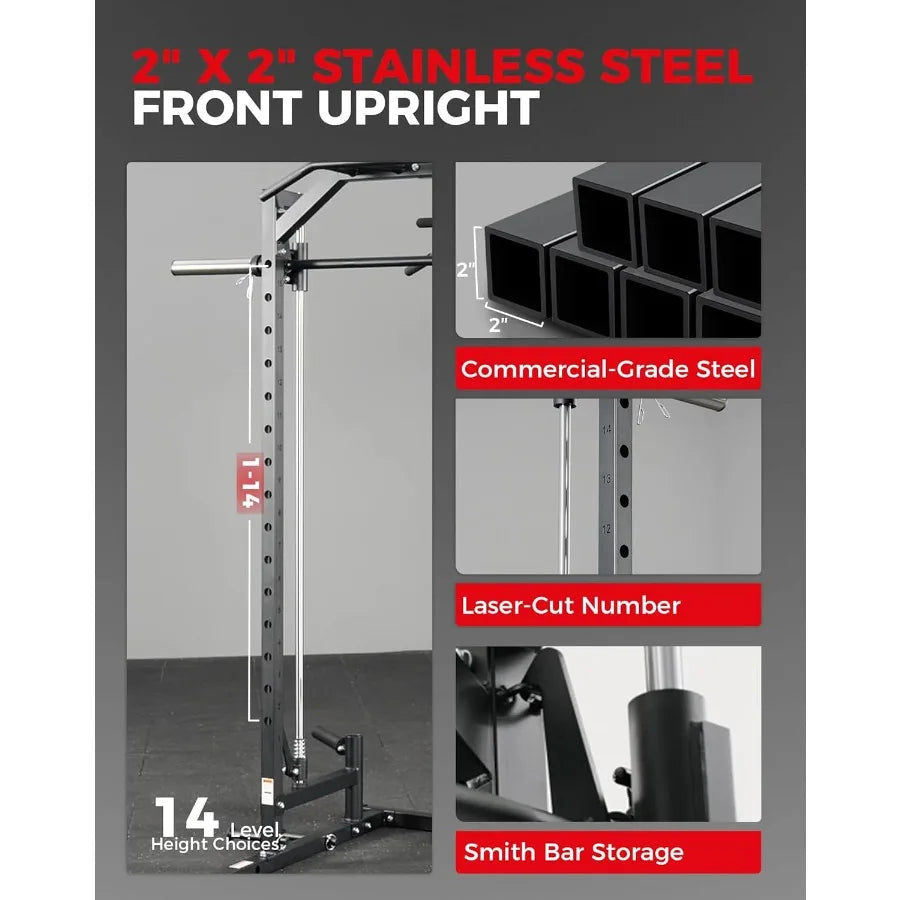 Smith Machine Home Gym Power Cage 1:1 Ratio Strength Trainer (Space Saving Design) (with 8 Free Attachments) Squat Rack for Ful - WeightCityStore
