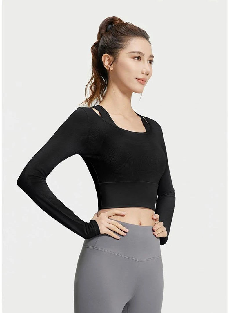 Womens Yoga Two Piece Top Comfortable Breathable Casual Sports Fitness Running Cycling Workout Yoga Long Sleeve Mesh T-Shirt - WeightCityStore
