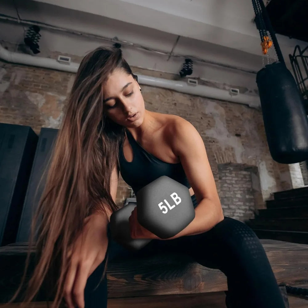 Dumbbell Set with Stand, Neoprene Coated Hand Weights Home Gym Equipment, Black - WeightCityStore