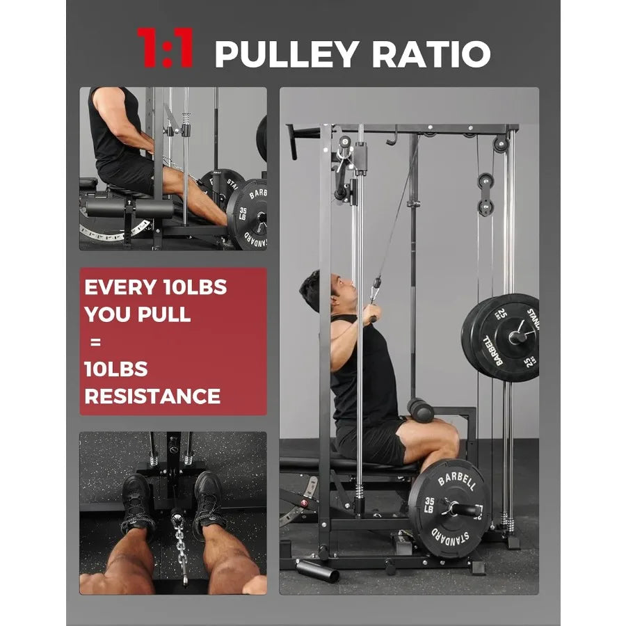 Smith Machine Home Gym Power Cage 1:1 Ratio Strength Trainer (Space Saving Design) (with 8 Free Attachments) Squat Rack for Ful - WeightCityStore