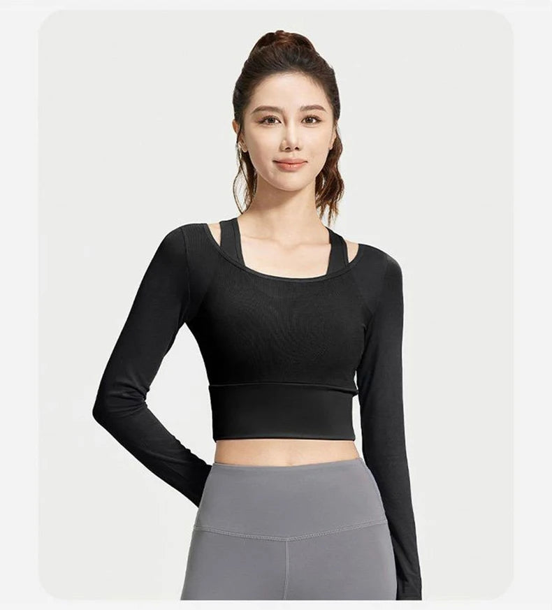 Womens Yoga Two Piece Top Comfortable Breathable Casual Sports Fitness Running Cycling Workout Yoga Long Sleeve Mesh T-Shirt - WeightCityStore