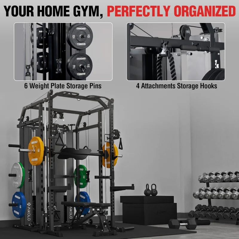 Smith Machine with Weight Stack, Power Cage Home Gym System  LAT Pulldown & Cable Crossover, Functional Trainer - WeightCityStore