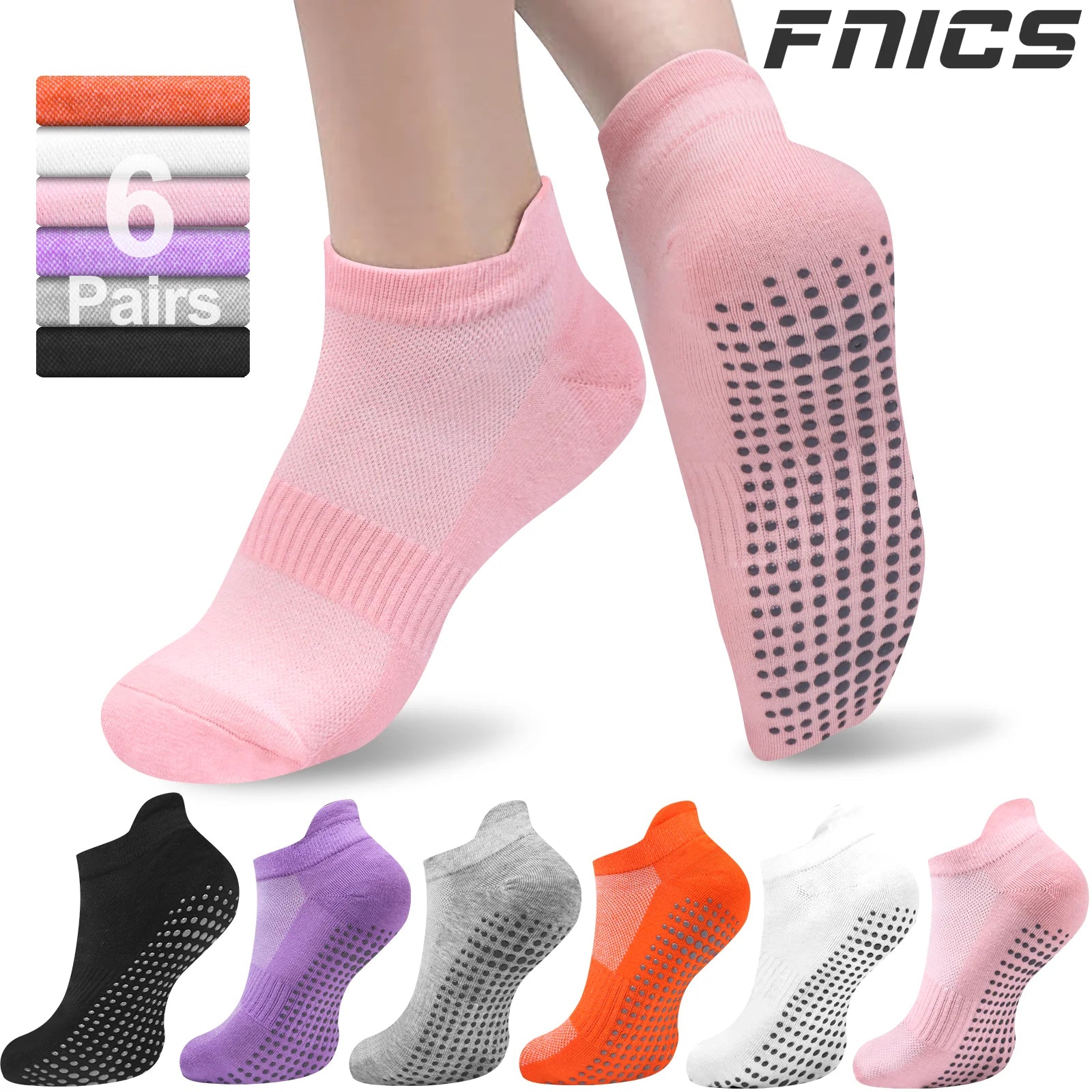 6 Pairs Women Short Socks Sports Cotton Anti Slip Slippers Fitness Training Protecting Heel Ear Short Sports Socks Silicon