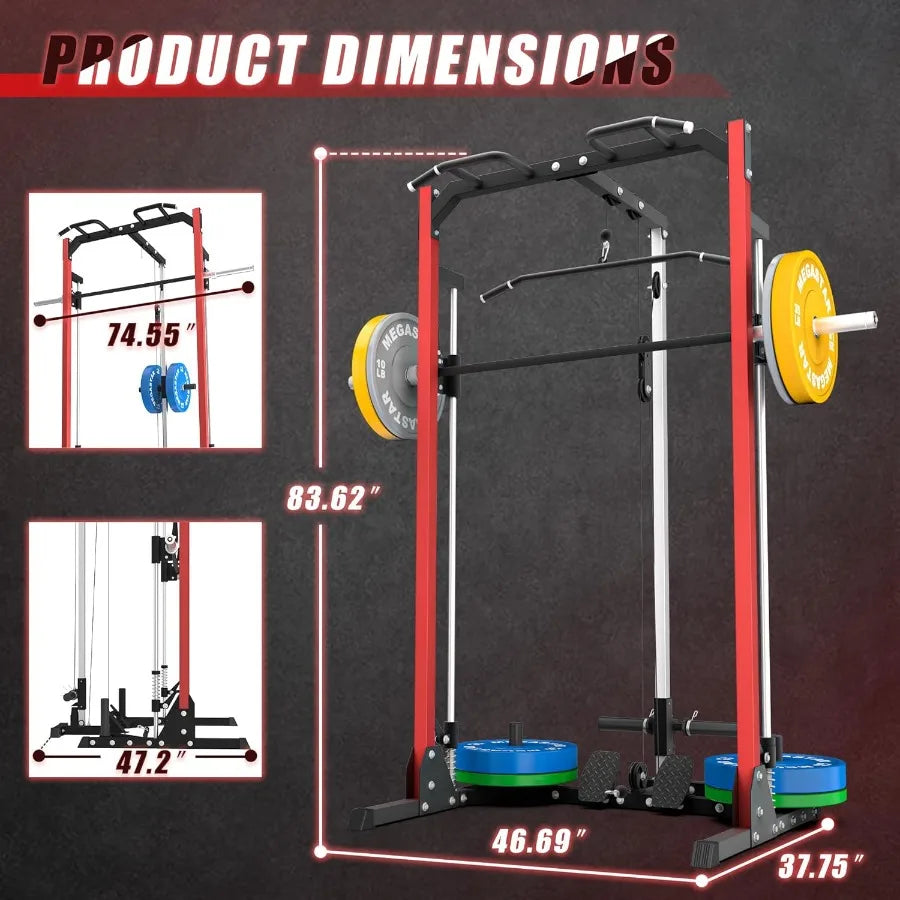 Compact Smith Machine Home Gym - 800lb Barbell Sleeve, Space-Saving Power Cage with LAT Pulldown, Power Rack 5-in-1, 1500lb Capa - WeightCityStore