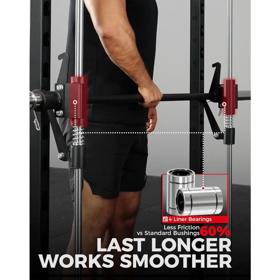 Smith Machine Home Gym Power Cage 1:1 Ratio Strength Trainer (Space Saving Design) (with 8 Free Attachments) Squat Rack for Ful - WeightCityStore
