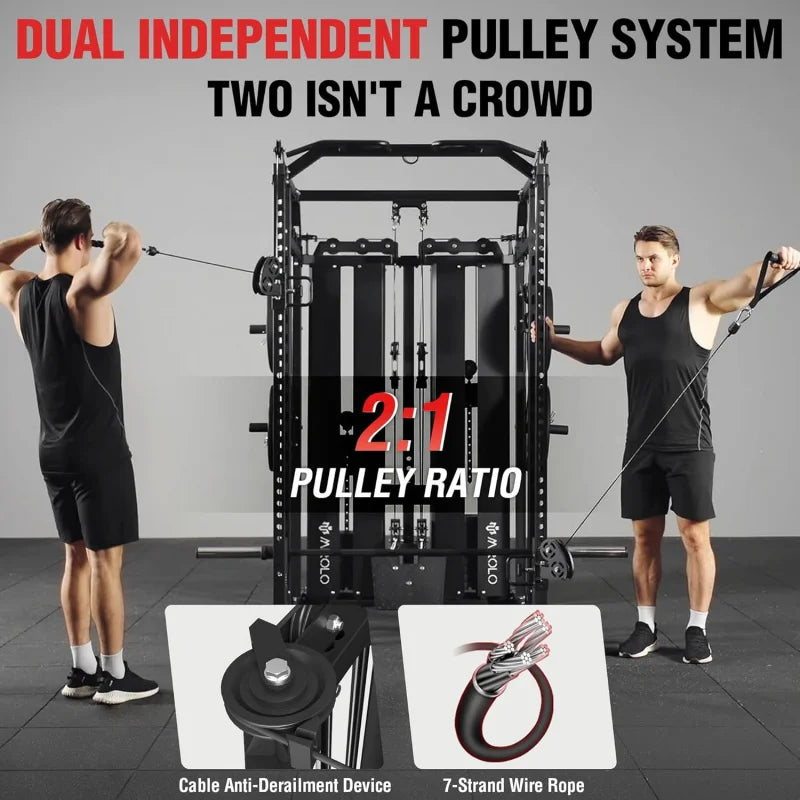 Smith Machine with Weight Stack, Power Cage Home Gym System  LAT Pulldown & Cable Crossover, Functional Trainer - WeightCityStore