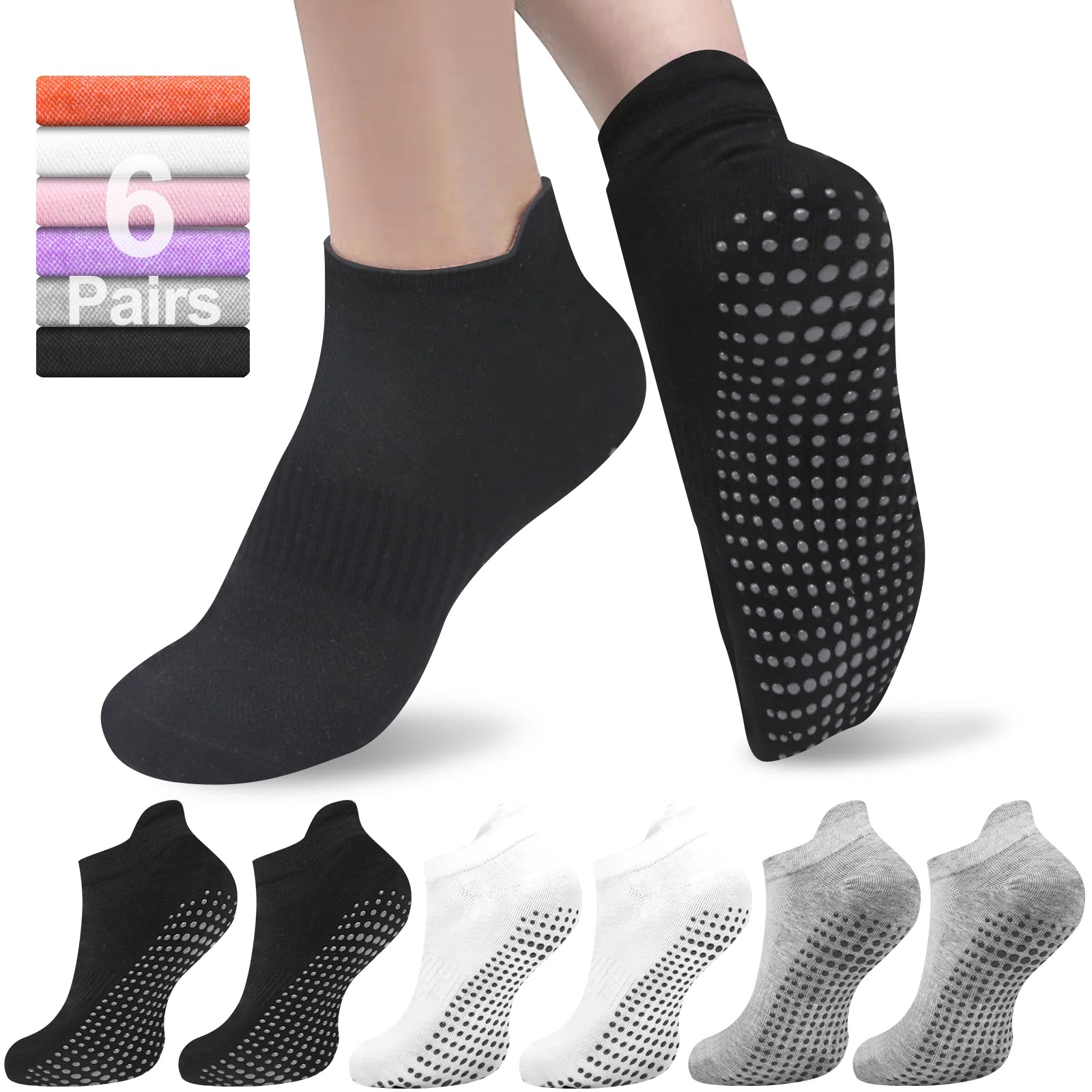 6 Pairs Women Short Socks Sports Cotton Anti Slip Slippers Fitness Training Protecting Heel Ear Short Sports Socks Silicon