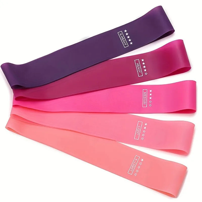5 Pcs Pink Resistance Bands Set, Workout Bands for Leg Butt Exercise, Elastic Fitness Loop for Home Gym - WeightCityStore