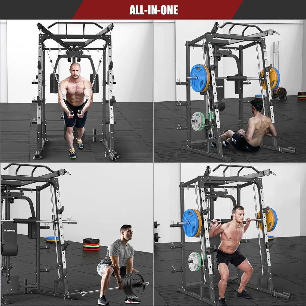 Smith Machine Power Cage Squat Rack with Smith Bar Cable Crossover Machine - WeightCityStore