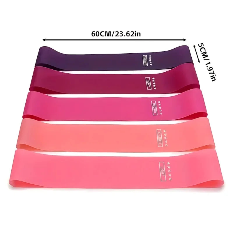5 Pcs Pink Resistance Bands Set, Workout Bands for Leg Butt Exercise, Elastic Fitness Loop for Home Gym - WeightCityStore