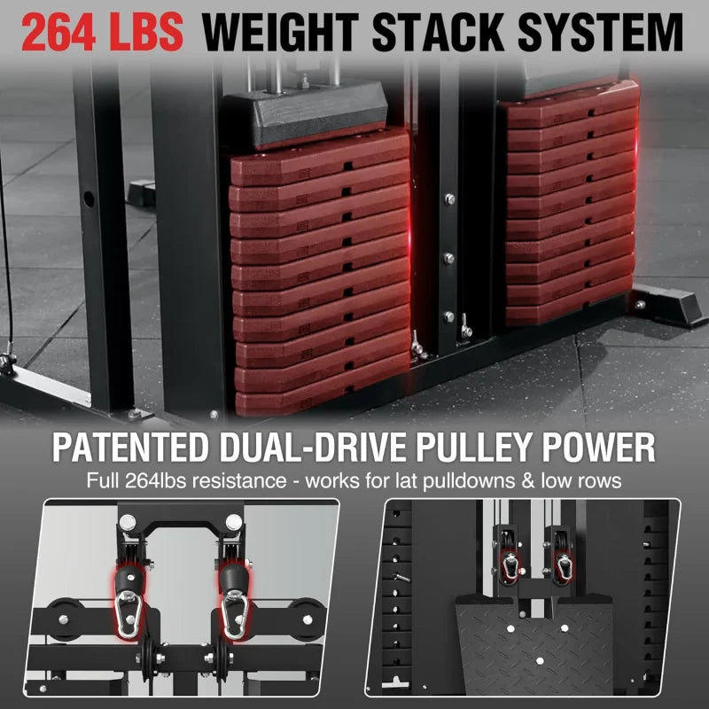 Smith Machine with Weight Stack, Power Cage Home Gym System  LAT Pulldown & Cable Crossover, Functional Trainer - WeightCityStore