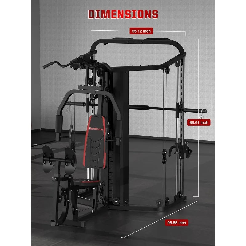 Multifunction Home Gym System Workout Station,Smith Machine with 138LB Weight Stack, Leg Press, LAT Station for Full Bod - WeightCityStore