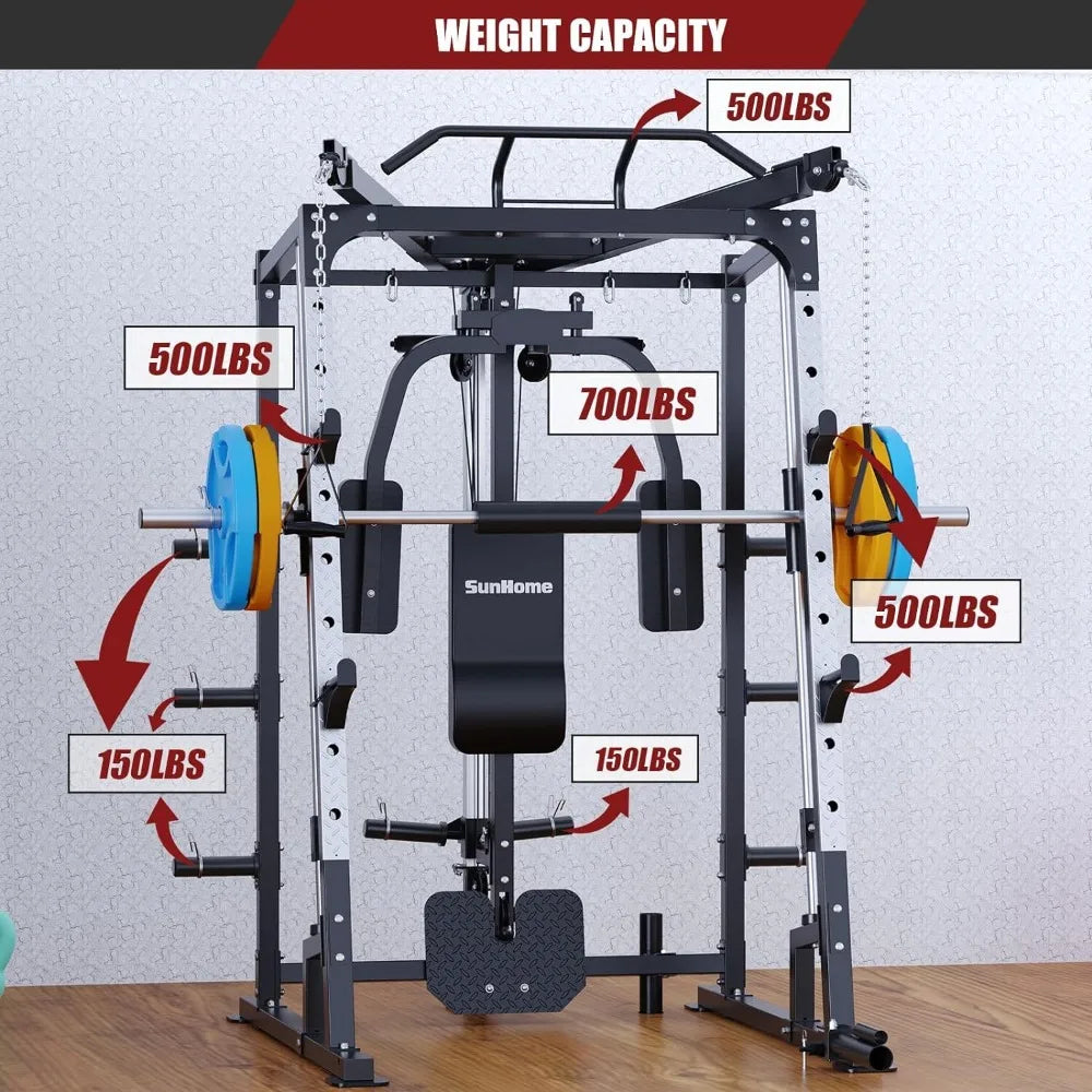 Smith Machine Power Cage Squat Rack with Smith Bar Cable Crossover Machine - WeightCityStore