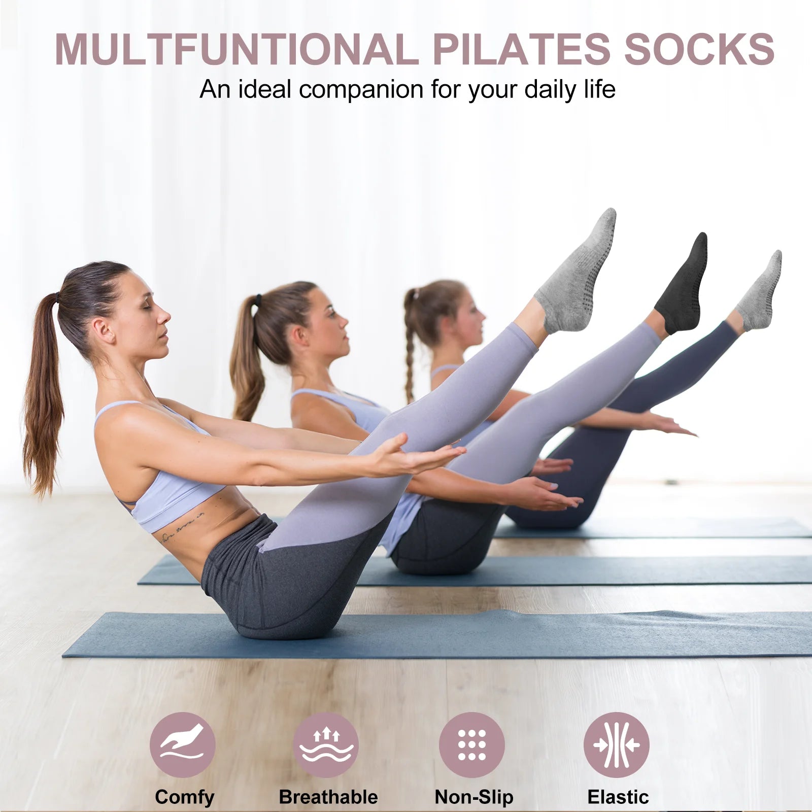6 Pairs Women Short Socks Sports Cotton Anti Slip Slippers Fitness Training Protecting Heel Ear Short Sports Socks Silicon