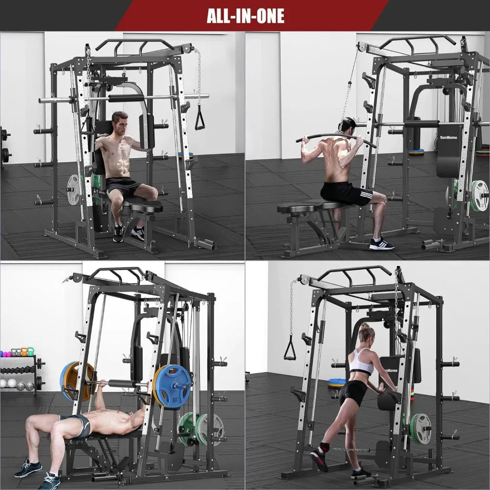 Smith Machine Power Cage Squat Rack with Smith Bar Cable Crossover Machine - WeightCityStore