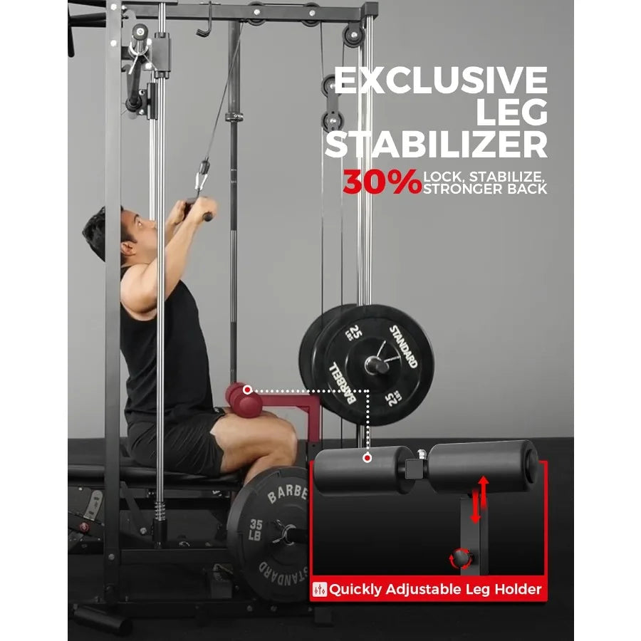 Smith Machine Home Gym Power Cage 1:1 Ratio Strength Trainer (Space Saving Design) (with 8 Free Attachments) Squat Rack for Ful - WeightCityStore