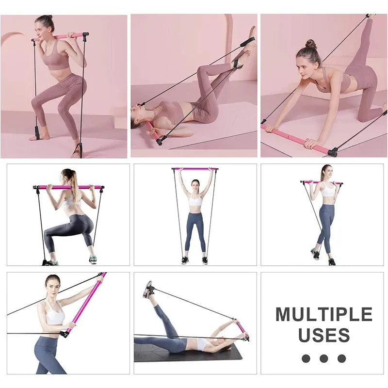 Multifunctional Pilates Bar Combination Fitness Bar Yoga Chest Expansion Tension Rope Back Trainer Elastic Rope Stretching Belt - WeightCityStore